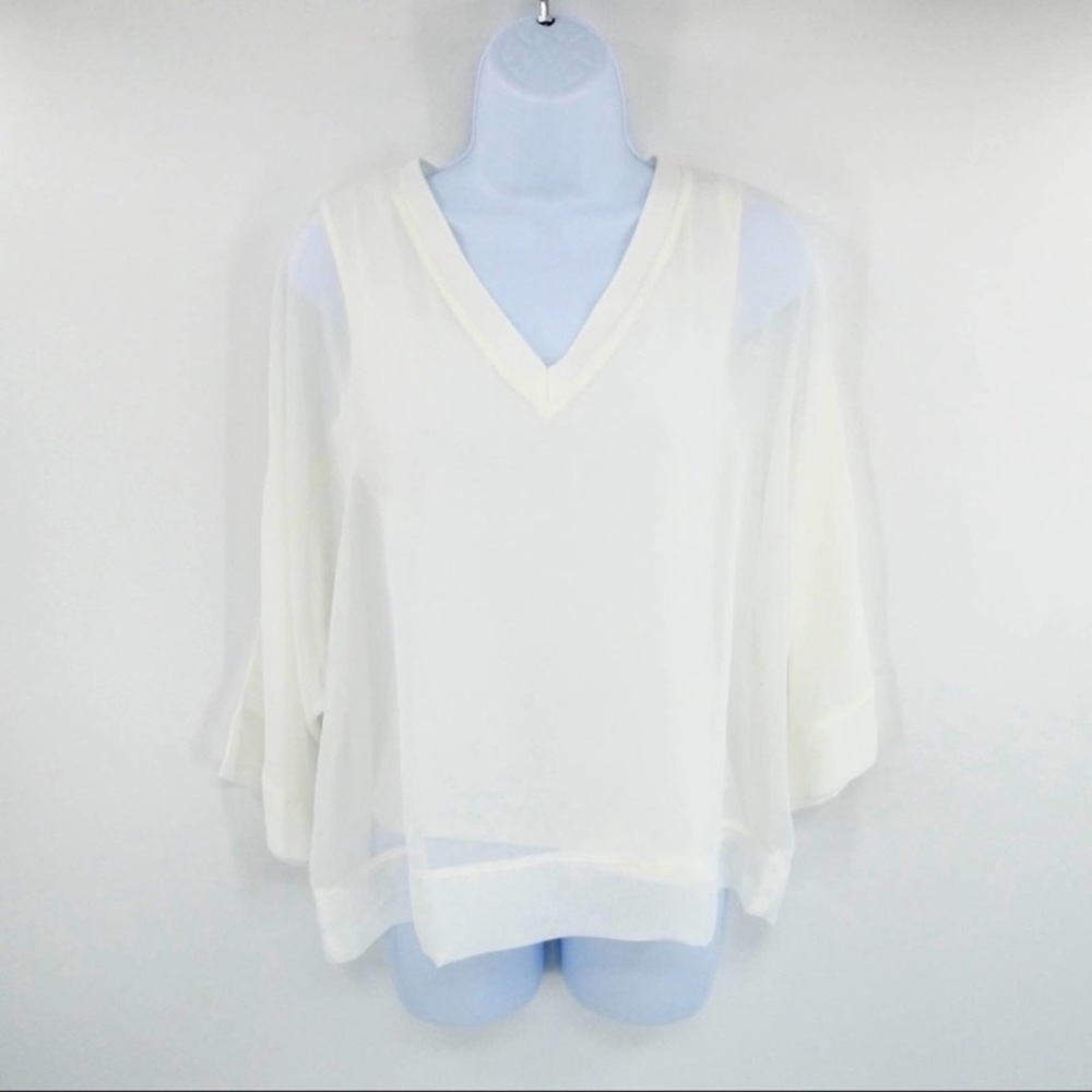 Buckle Black | Women’s Sheer Chiffon Poncho Top, White, NWT, M